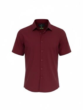 TOM BAINE Short-Sleeve Button-Down Shirt in Deep Burgundy Sz: XL